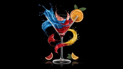 Vibrant Cocktail Glass with Fruit Garnish on a Colorful Background, Perfect for Party, Beverage, and Celebration-Themed Stock Photography