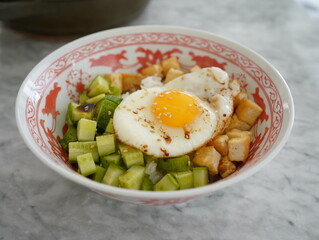 Korean egg rice with cucumber and tofu