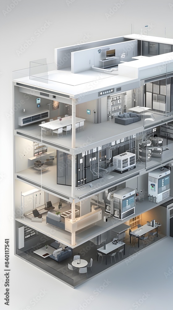 Poster 3d rendered of smart building automation with automated systems
