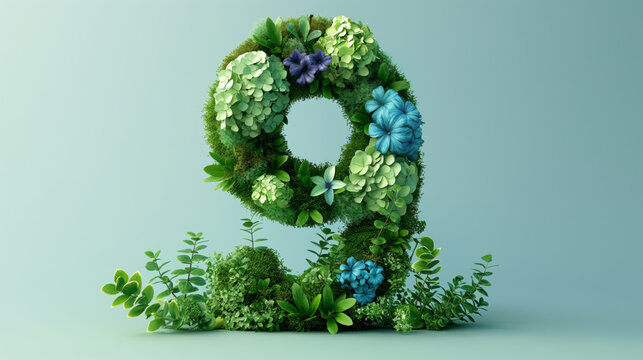 Green floral number nine design