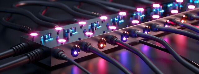 Fiber Optic Splitter with Connected Cables in 3D Rendering