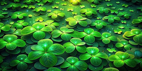 Green leaves pattern of leaf shamrock lucky four leaf clover in a field, nature, green, leaves, pattern, shamrock, lucky, four leaf clover, field, plant, foliage, growth, outdoors, botanical
