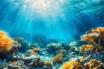 Naklejka premium Many fish swim in sea