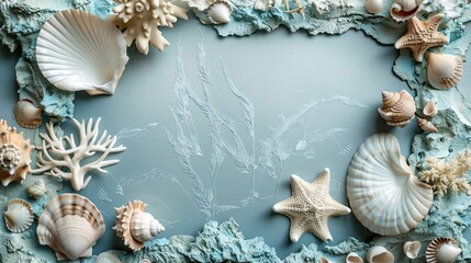 Obraz premium Sea theme stationery with elegant sea-themed designs, including fish, seashells, and seaweed