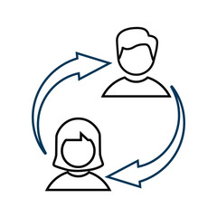 man and woman with arrows. exchange of people or shifts. outline style design. Suitable for use for reports, presentations, shift changes. vector design template