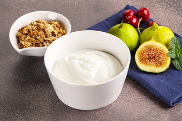 Traditional homemade Greek yoghurt with granola