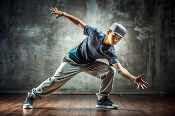 Portrait of a young hip-hop dancer showcasing his dance moves, hip-hop, dancer, young, portrait,...