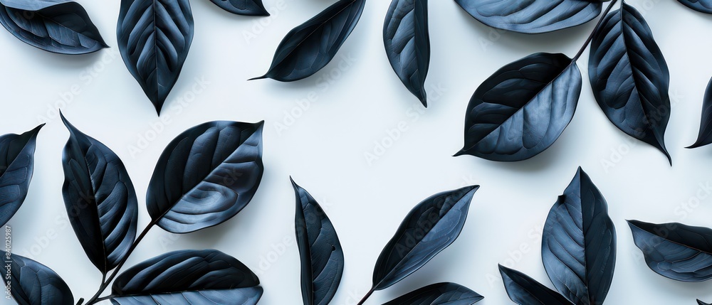 Wall mural black leaves on white background