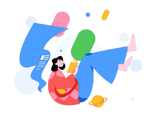 World Book Day Reading Character Flat Vector Concept Operation Hand Drawn Illustration
