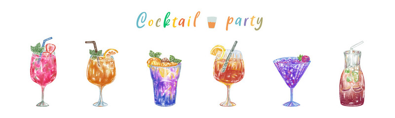 Cocktail Party collection of watercolor graphics for design and decoration such as cards, stickers, digital prints, scrapbooks, menu decorations and more.