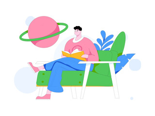 World Book Day Reading Character Flat Vector Concept Operation Hand Drawn Illustration
