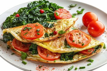 Healthy vegetable frittata with tomatoes and greens, perfect for a savory and nutritious meal, showcasing vibrant and fresh ingredients