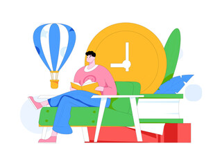 World Book Day Reading Character Flat Vector Concept Operation Hand Drawn Illustration
