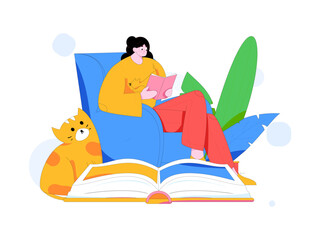 World Book Day Reading Character Flat Vector Concept Operation Hand Drawn Illustration
