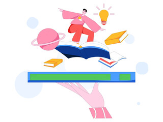 World Book Day Reading Character Flat Vector Concept Operation Hand Drawn Illustration
