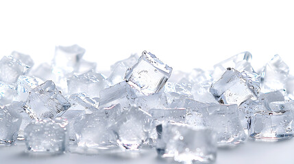 Pile of small ice cubes isolated on white background