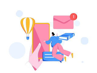 World Book Day Reading Character Flat Vector Concept Operation Hand Drawn Illustration
