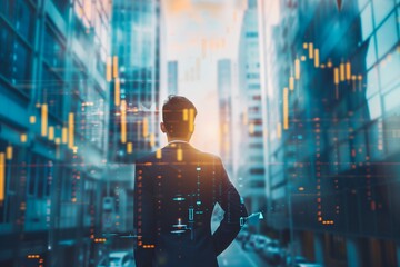 Businessman Suit Glass Office Background for Economic Market Stock Investment & Financial Growth IPO Banner