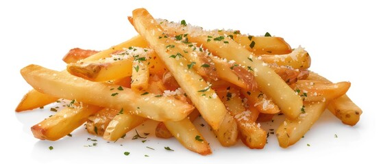 french fries garlic parmesan on white background