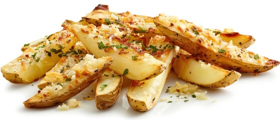 french fries garlic parmesan on white background