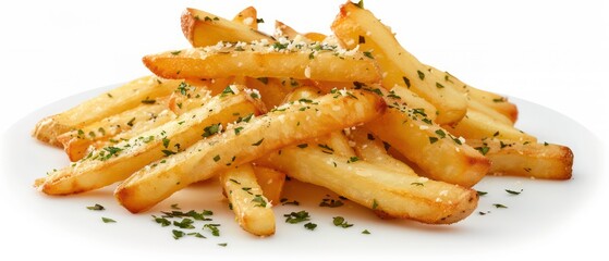 french fries garlic parmesan on white background