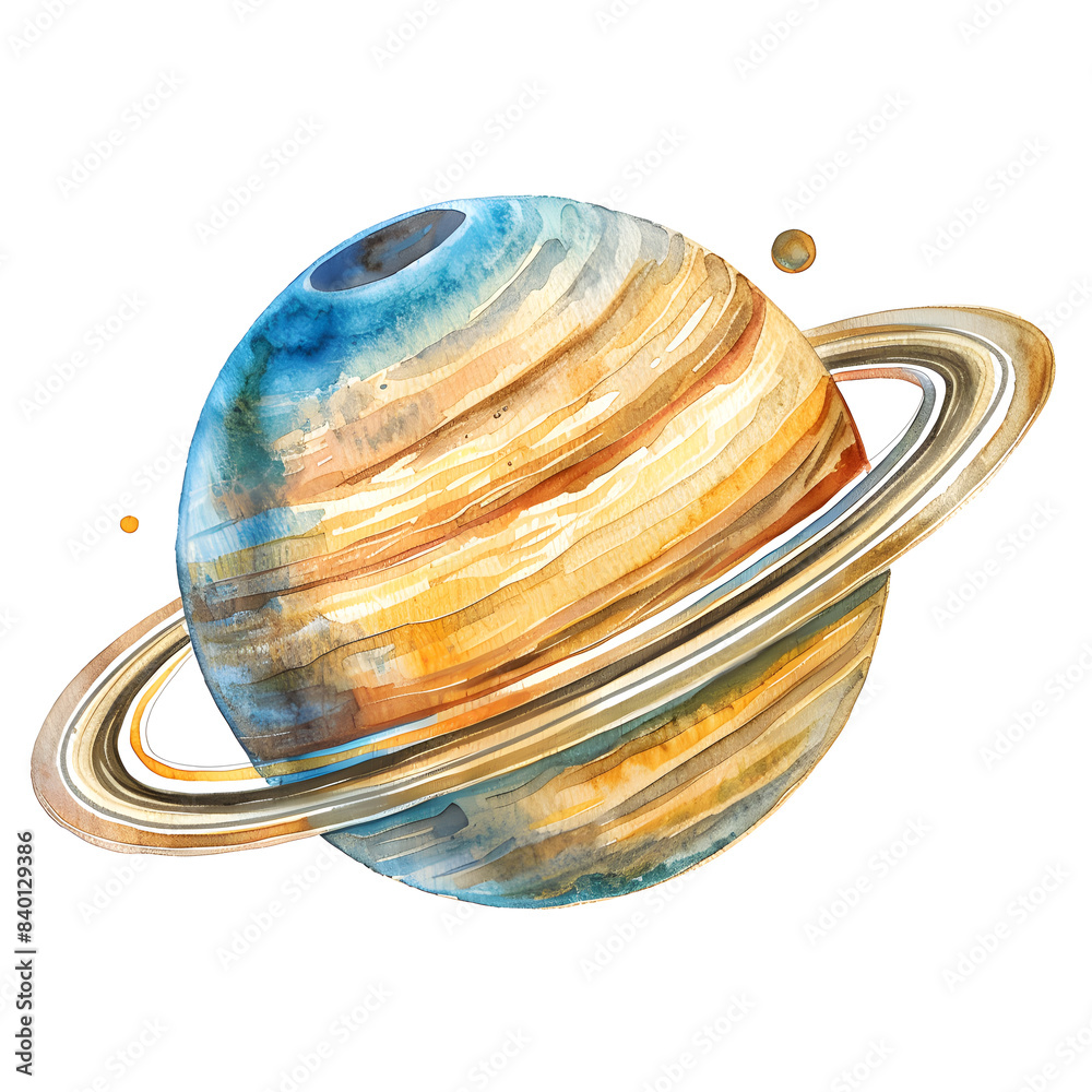 Wall mural Watercolor Saturn planet space isolated on white background