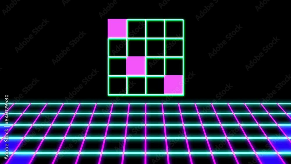 Wall mural retro neon style 80s background futuristic with laser grid landscape. digital cyber surface style of - Wall murals