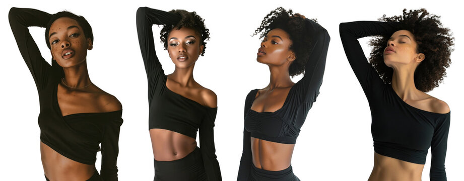 PNG a woman in model pose cut out element set