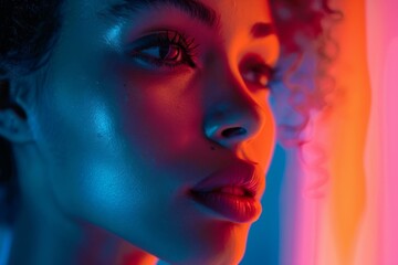 Fototapeta premium Woman's face close-up with bright light