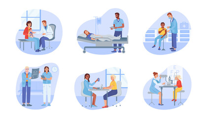 Health worker hand-drawn cartoon composition set