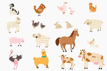 Fototapeta premium Hand drawn flat animal set