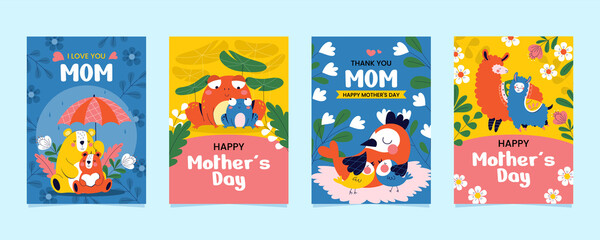 Mothers day cards in hand drawn style