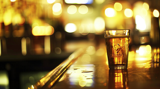 Glass of beer on a countertop