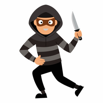 hief with knife on white background.