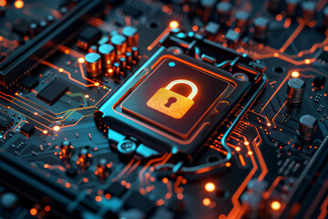 Secure Connection & Cybersecurity Banner: Compute Motherboard Lock Logins Verified Credentials