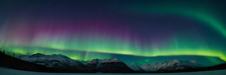 Beautiful view of aurora in northern sky night over the hills, borealis northern lights background wallpaper