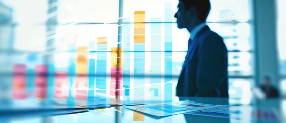 business man and graphs in front of a window