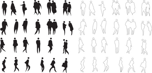 A set of silhouettes of people in various poses 