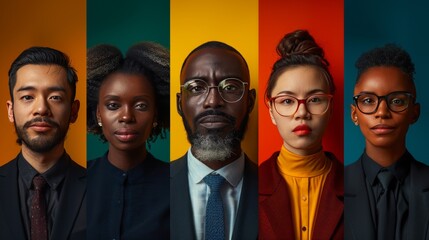 Strength in Diversity: A Horizontal Montage of a Multi-Ethnic Business Team Displaying Unity and Representation