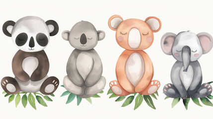 Watercolor animal characters meditation meditation collection.