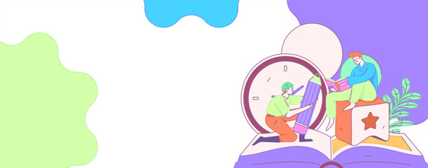 World Book Day Reading Character Flat Vector Concept Operation Hand Drawn Illustration
