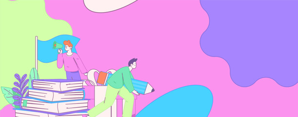 World Book Day Reading Character Flat Vector Concept Operation Hand Drawn Illustration
