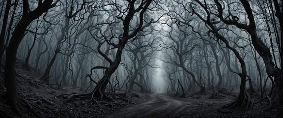 Twilight Encapsulating A Spooky Forest Path. Generative AI