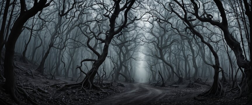 Twilight Encapsulating A Spooky Forest Path. Generative AI