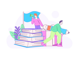 World Book Day Reading Character Flat Vector Concept Operation Hand Drawn Illustration
