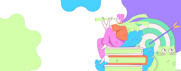 World Book Day Reading Character Flat Vector Concept Operation Hand Drawn Illustration
