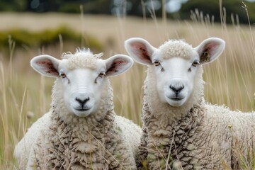 Obraz premium Pair of sheep amidst tall grass