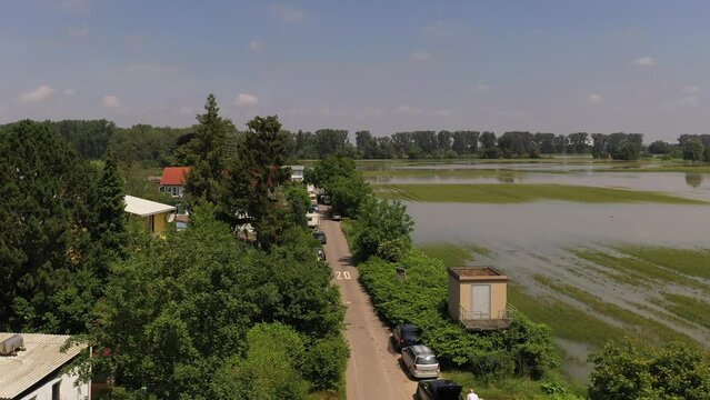 high water rhine river flood 2024 lake eicher see germany europe 4k / 30fps