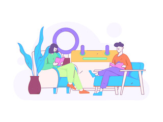 World Book Day Reading Character Flat Vector Concept Operation Hand Drawn Illustration
