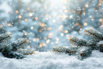Snowy landscape pine bokeh lights